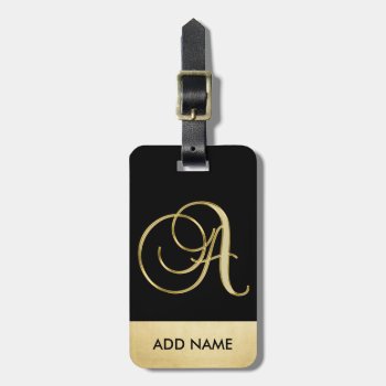 Personalized Elegant Black Gold Monogram Letter A Luggage Tag by MonogrammedShop at Zazzle