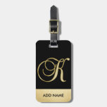 Personalized Elegant Black Gold Monogram Letter K Luggage Tag at Zazzle