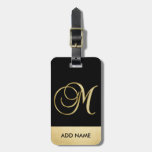 Personalized Elegant Black Gold Monogram Letter M Luggage Tag at Zazzle
