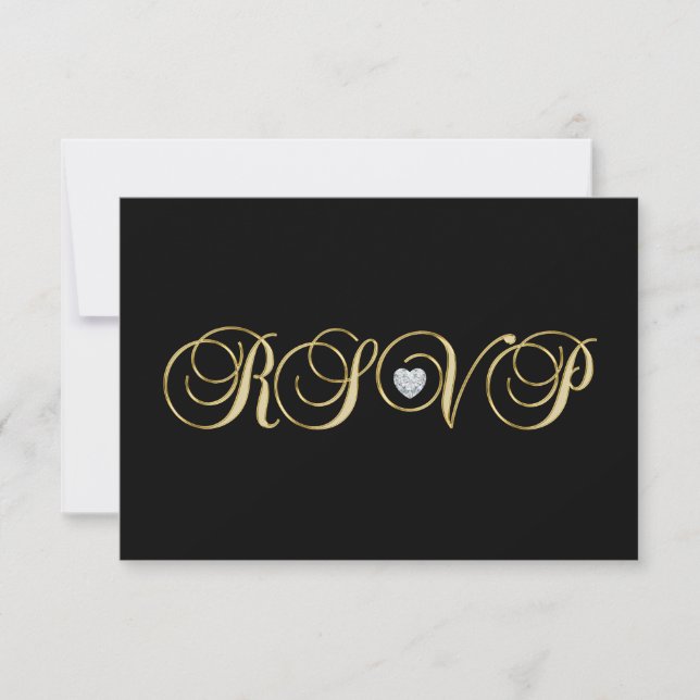 Personalized Elegant Black Gold RSVP Wedding (Front)