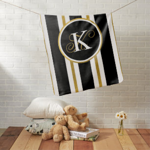 Personalized Elegant Black & Gold Stripes Monogram Baby Blanket