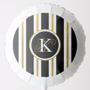 Personalized Elegant Black & Gold Stripes Monogram Balloon