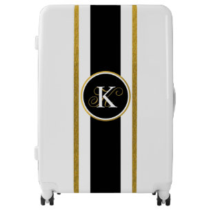 Personalized Elegant Black & Gold Stripes Monogram Luggage