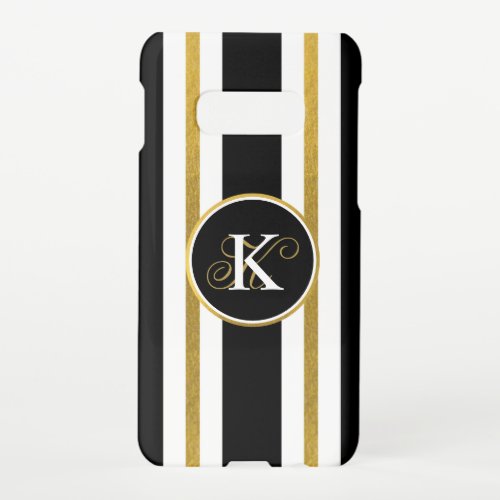 Personalized Elegant Black  Gold Stripes Monogram Samsung Galaxy S10E Case