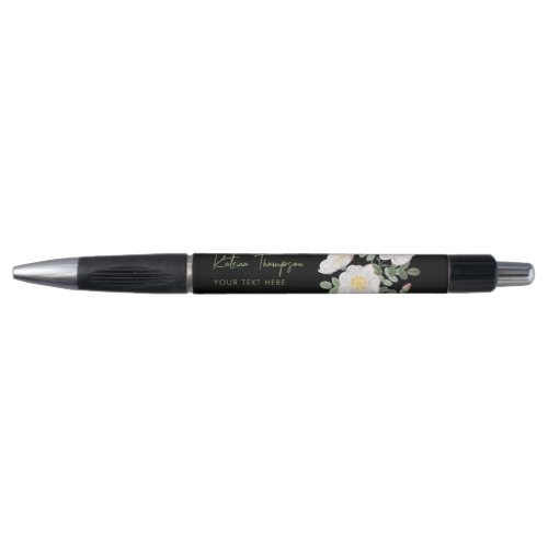 Personalized Elegant Black  Green Floral Pen