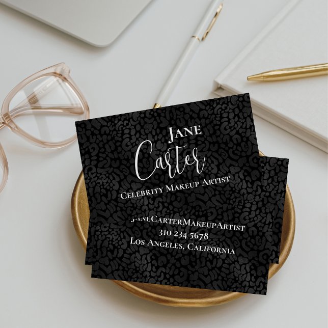 Personalized Elegant Black Leopard Makeup Artist Business Card (Creator Uploaded)