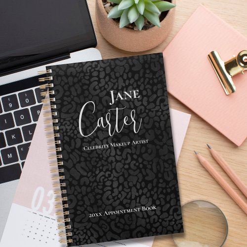 Personalized Elegant Black Leopard Makeup Artist Planner