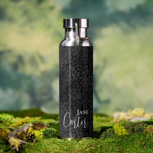 Personalized Elegant Black Leopard Water Bottle