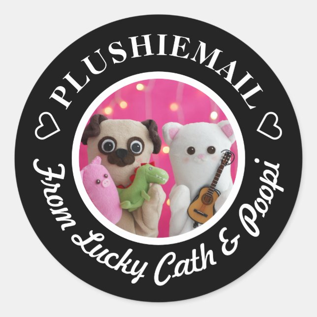 Personalized Elegant Black Photo Mail Stylish Classic Round Sticker (Front)