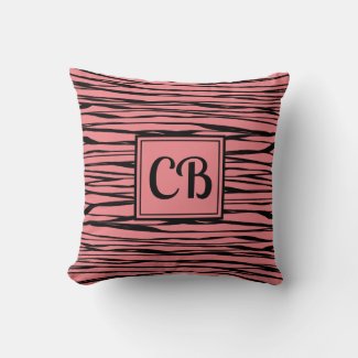 Personalized Elegant Black Script Monogram Coral