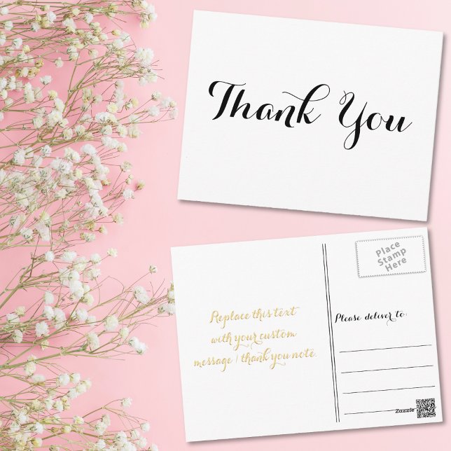 Personalized Elegant Black Script White Thank You Postcard (Personalized Elegant Black Script White Thank You Postcard)