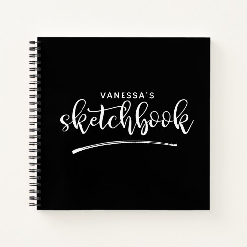 Personalized Elegant Black Sketchbook Notebook