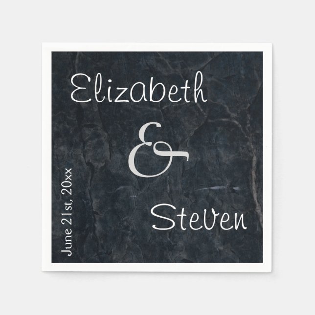 Personalized Elegant Black Stone Texture Paper Napkins (Front)