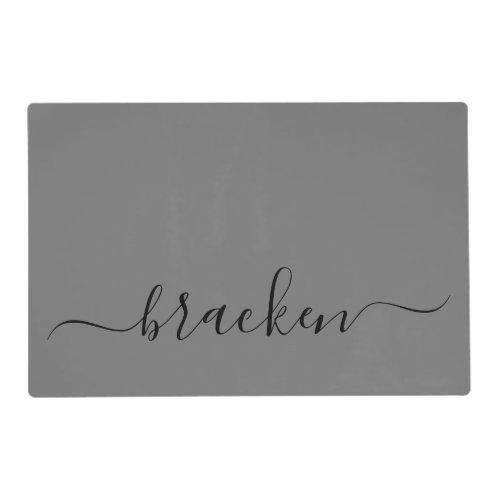 Personalized Elegant Black Typography Grey Dog Placemat