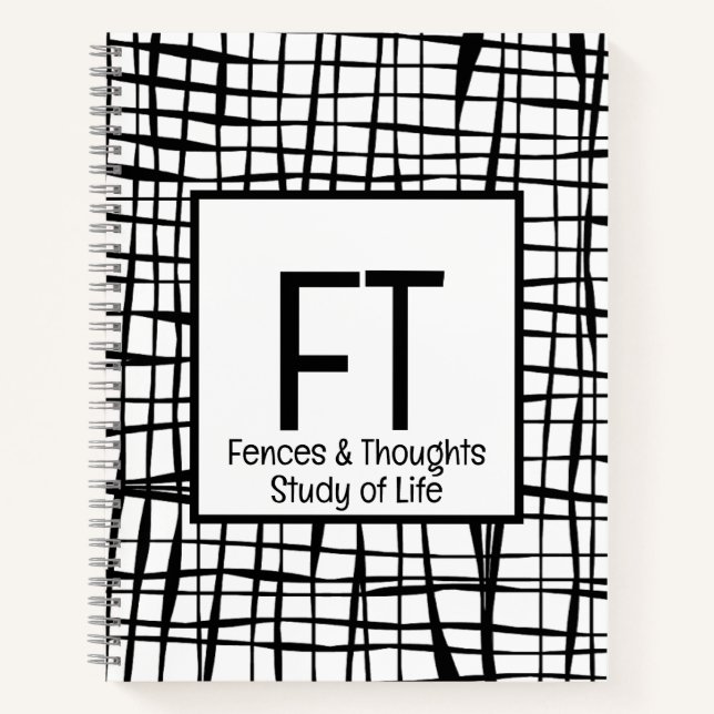 Personalized Elegant Black White Abstract Line Art Notebook (Front)