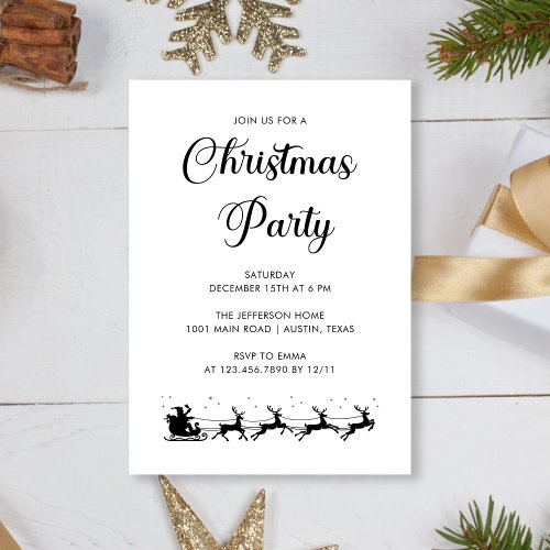 Personalized Elegant Black  White Christmas Party Invitation