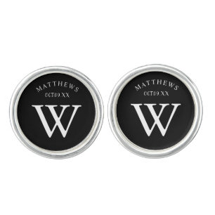 Personalized Elegant Black white Monogram Name Cufflinks