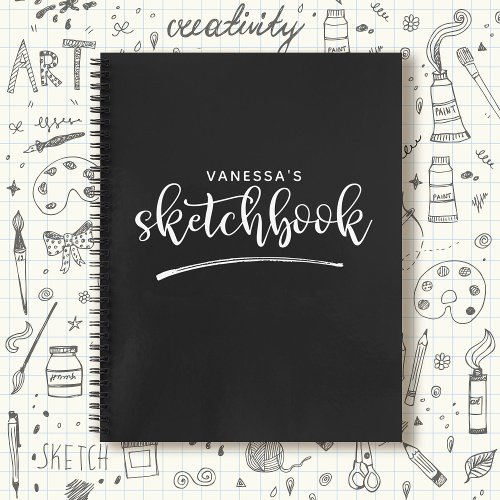 Personalized Elegant Black White Sketchbook Notebook