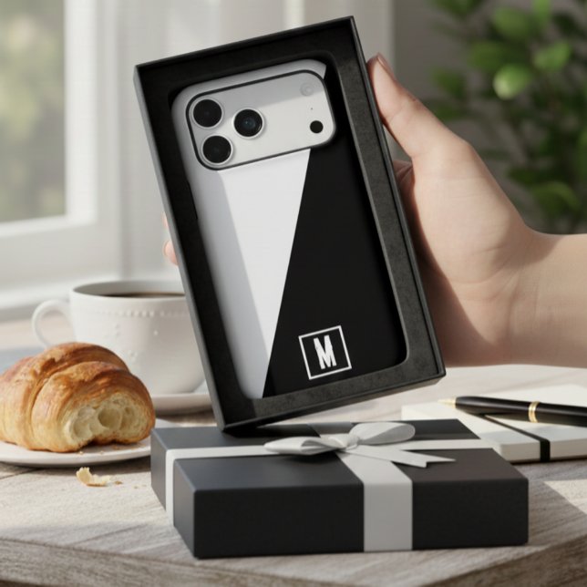 Personalized Elegant Black & White Split Monogram Case-Mate iPhone Case (Creator Uploaded)