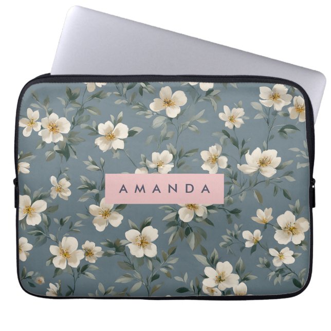 Personalized Elegant Blue Almond Blossom  Laptop Sleeve (Front)