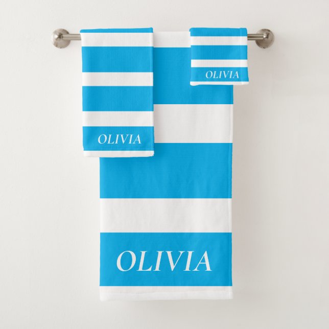 Personalized Elegant blue and white Bath Towel Set (Insitu)