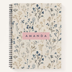 Personalized Elegant Blue & Beige Wildflower Notebook