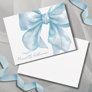 Personalized Elegant Blue Bow Name Monogram Note Card