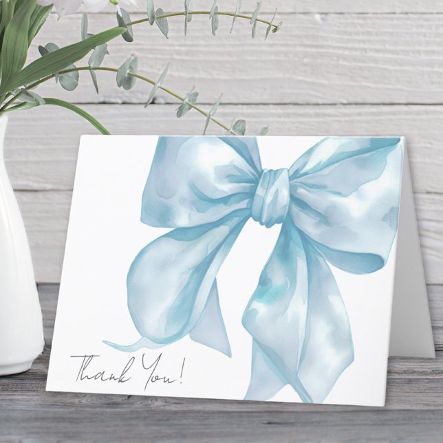 Personalized Elegant Blue Bow Thank You Card (Personalized Elegant Blue Bow Thank You )