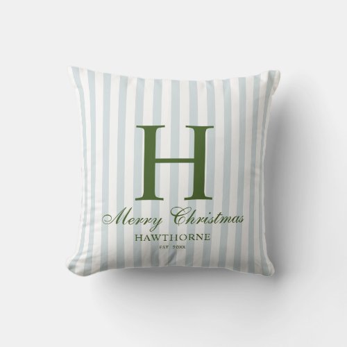Personalized Elegant Blue Classic Merry Christmas Throw Pillow