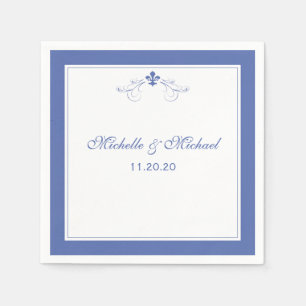 Personalized Elegant Blue Fleur de Lis Paper Napkins
