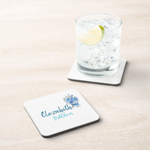 Personalized Elegant Blue Floral Bridal Shower Beverage Coaster