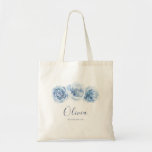 Personalized elegant blue floral bridesmaid tote bag<br><div class="desc">Modern chic navy calligraphy and dusty blue watercolor floral design,  elegant and stylish,  great personalized bridesmaid gifts.</div>