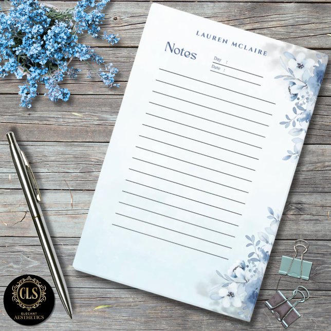 Personalized Elegant Blue Flowers Post-It® Notes (Creator Uploaded)