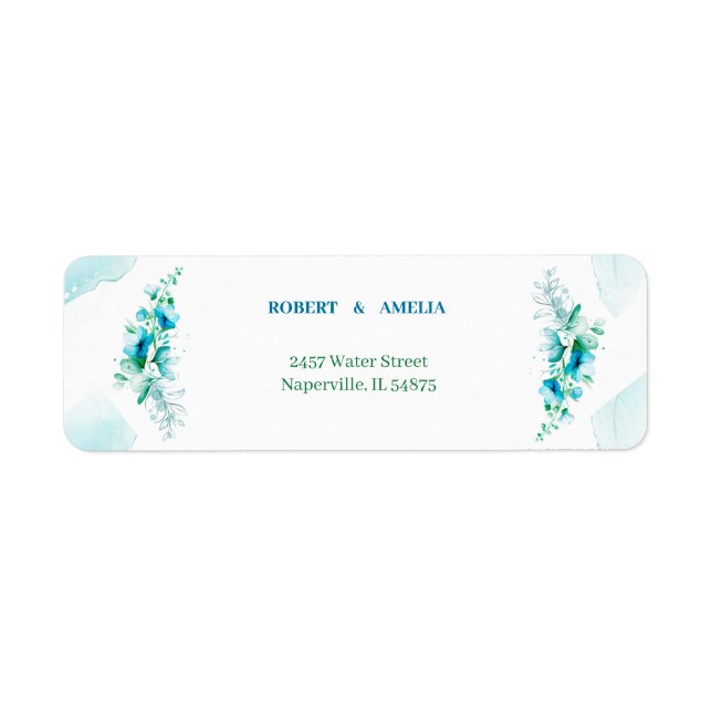 Personalized Elegant Blue Flowers Return Address Label (Front)