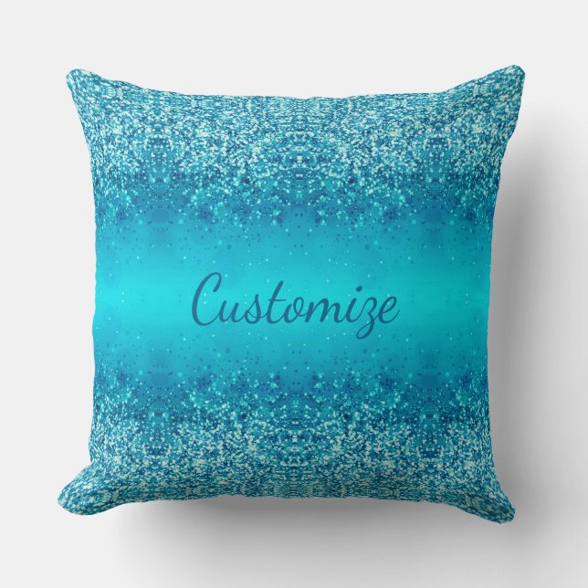 Personalized Elegant Blue Frost Sparkle Pillow (Front)