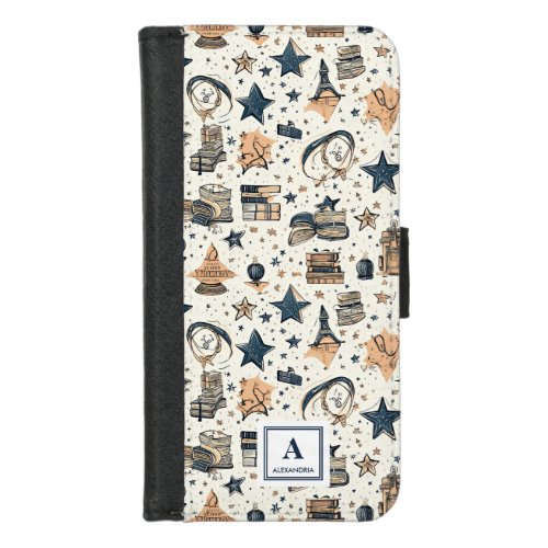 Personalized Elegant Blue  Gold Stars Pattern10 iPhone 87 Wallet Case