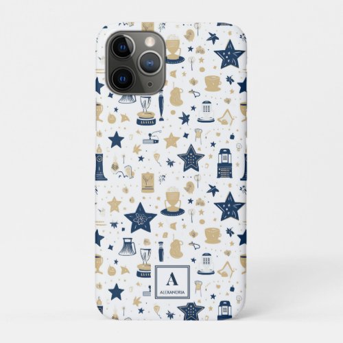 Personalized Elegant Blue  Gold Stars Pattern12 iPhone 11 Pro Case