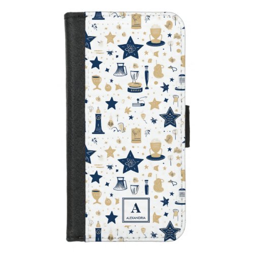 Personalized Elegant Blue  Gold Stars Pattern12 iPhone 87 Wallet Case