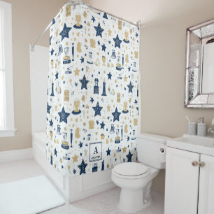 Personalized Elegant Blue & Gold Stars Pattern(12) Shower Curtain
