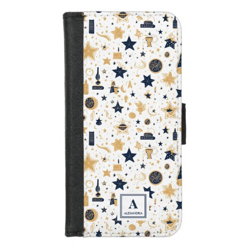 Personalized Elegant Blue  Gold Stars Pattern 5 iPhone 87 Wallet Case