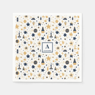 Personalized Elegant Blue & Gold Stars Pattern (5) Napkins