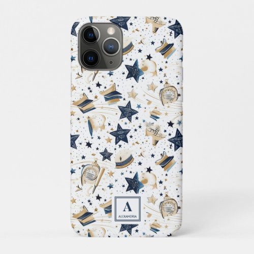 Personalized Elegant Blue  Gold Stars Pattern 6 iPhone 11 Pro Case