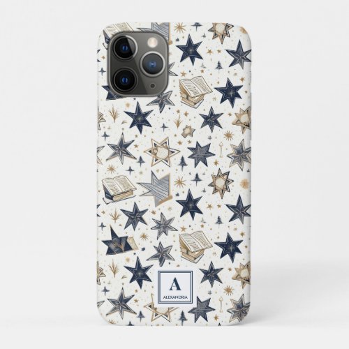 Personalized Elegant Blue  Gold Stars Pattern 8 iPhone 11 Pro Case