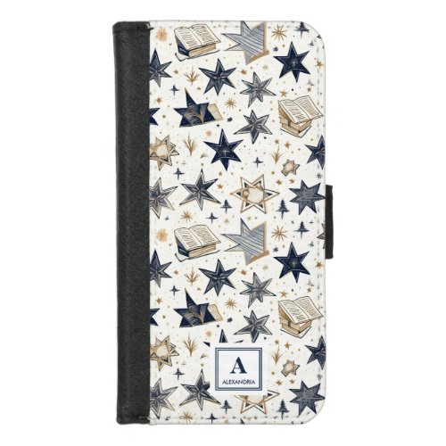 Personalized Elegant Blue  Gold Stars Pattern 8 iPhone 87 Wallet Case
