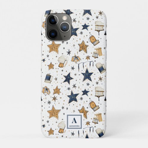 Personalized Elegant Blue  Gold Stars Pattern 9 iPhone 11 Pro Case