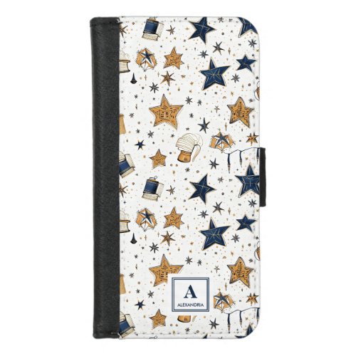 Personalized Elegant Blue  Gold Stars Pattern 9 iPhone 87 Wallet Case