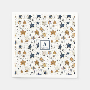 Personalized Elegant Blue & Gold Stars Pattern (9) Napkins