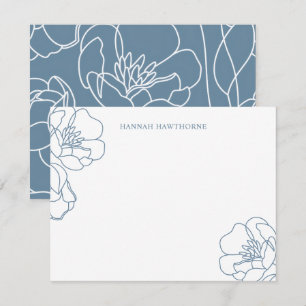 Personalized Elegant Blue Modern Line Art Floral Note Card