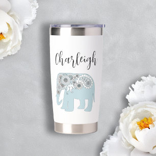 Personalized Elegant Blue Paisley Elephant Insulated Tumbler