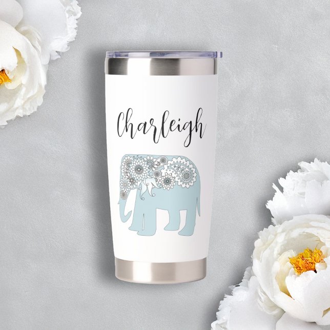 Personalized Elegant Blue Paisley Elephant Insulated Tumbler (Creator Uploaded)